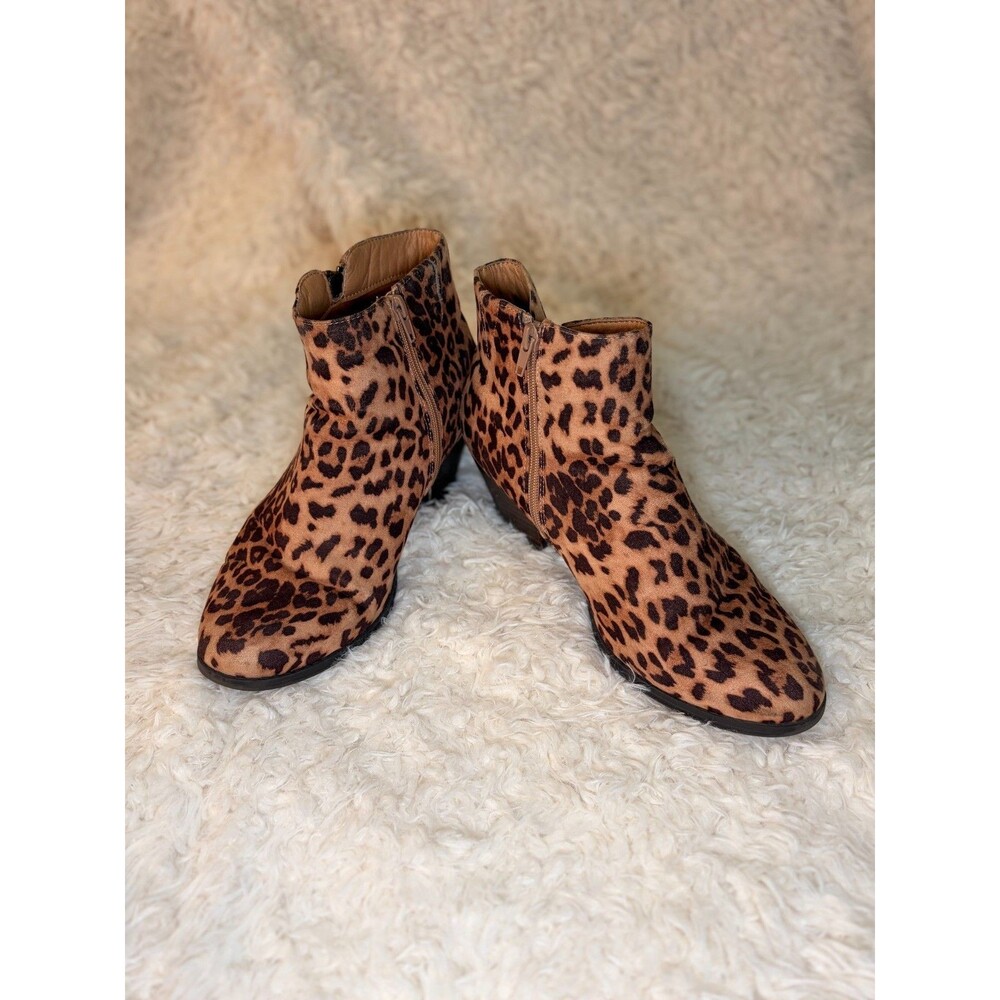 Lane Bryant Leopard Women's Ankle Boots Zip Side Closure Block Heel Side 10